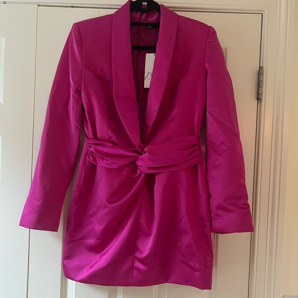 ZARA pink silk blazer dress